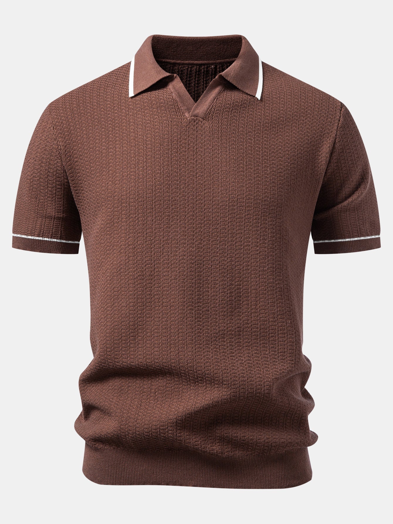 Contrast Trim Johnny Collar Knit Polo