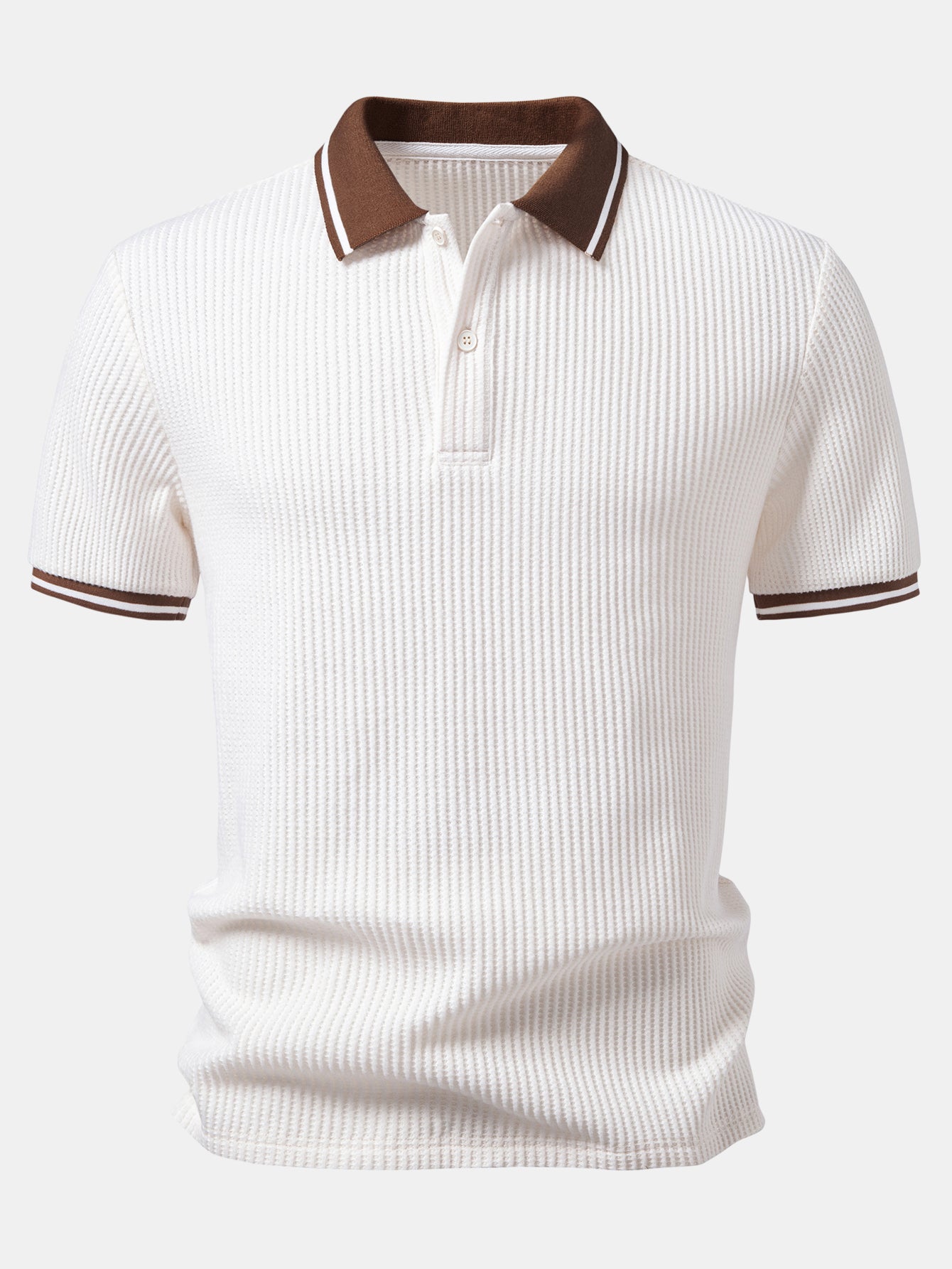 Contrast Stripe Trim Waffle Polo