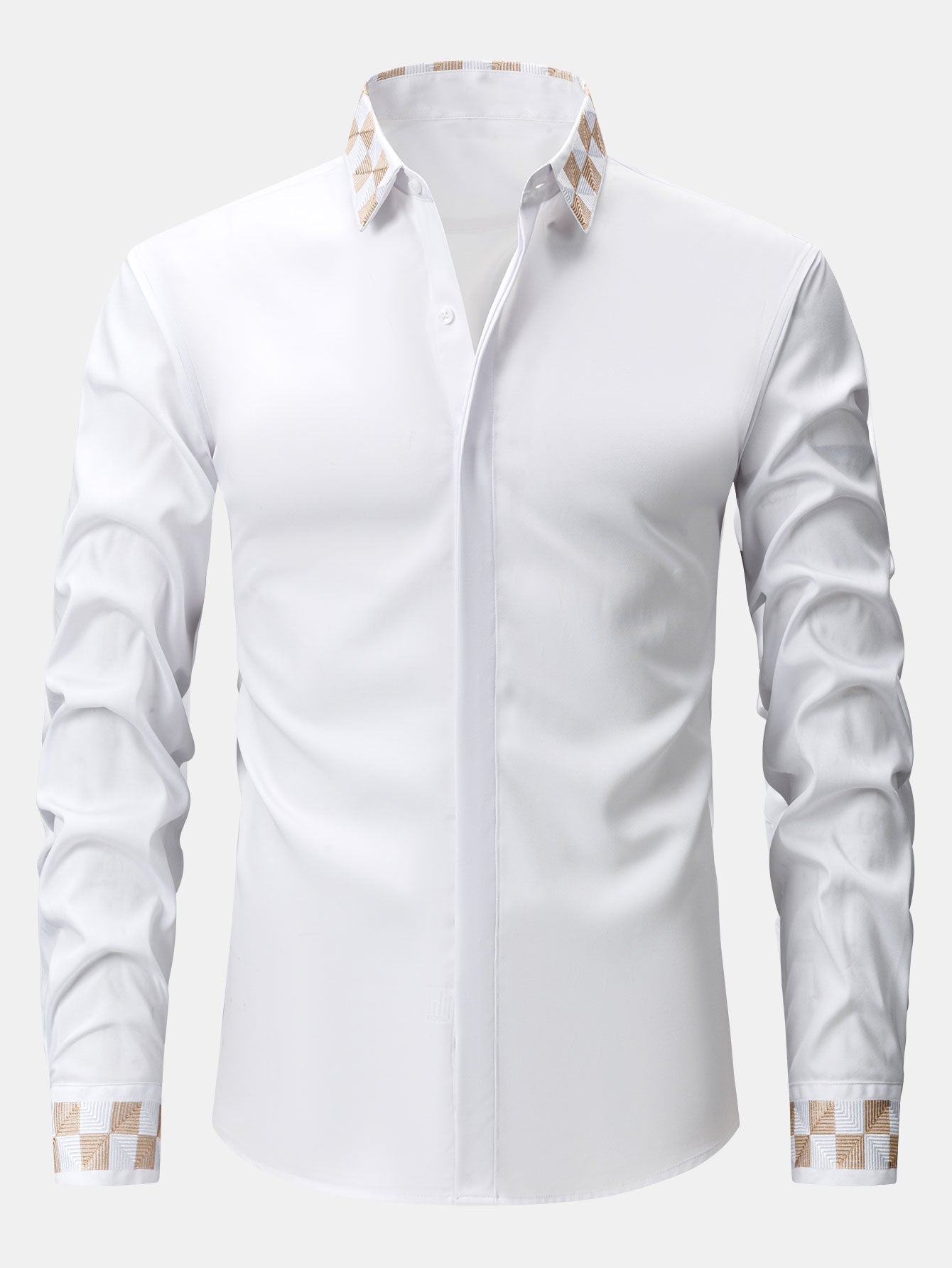 Long Sleeve Embroidered Hidden Buttons Placket Shirt