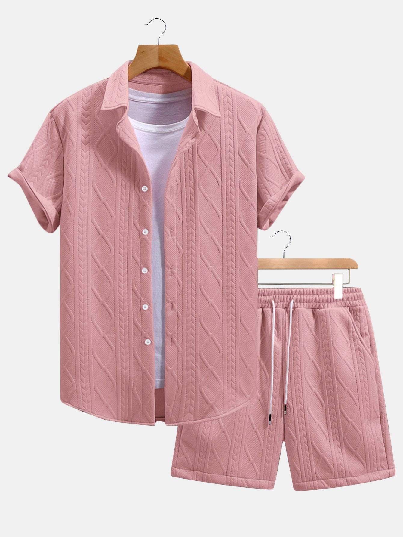 Twist Geometry Jacquard Button Up Shirt & Drawstring Shorts