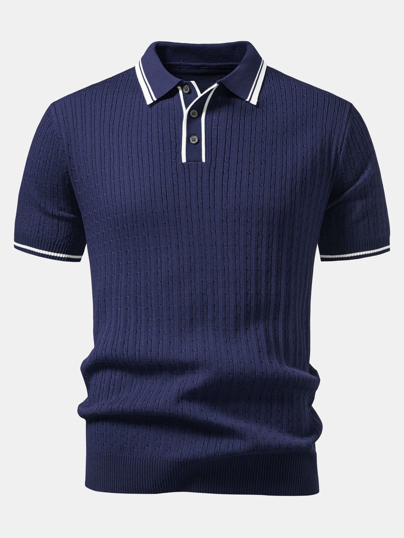 Contrast Trim Twisted Jacquard Knit Polo
