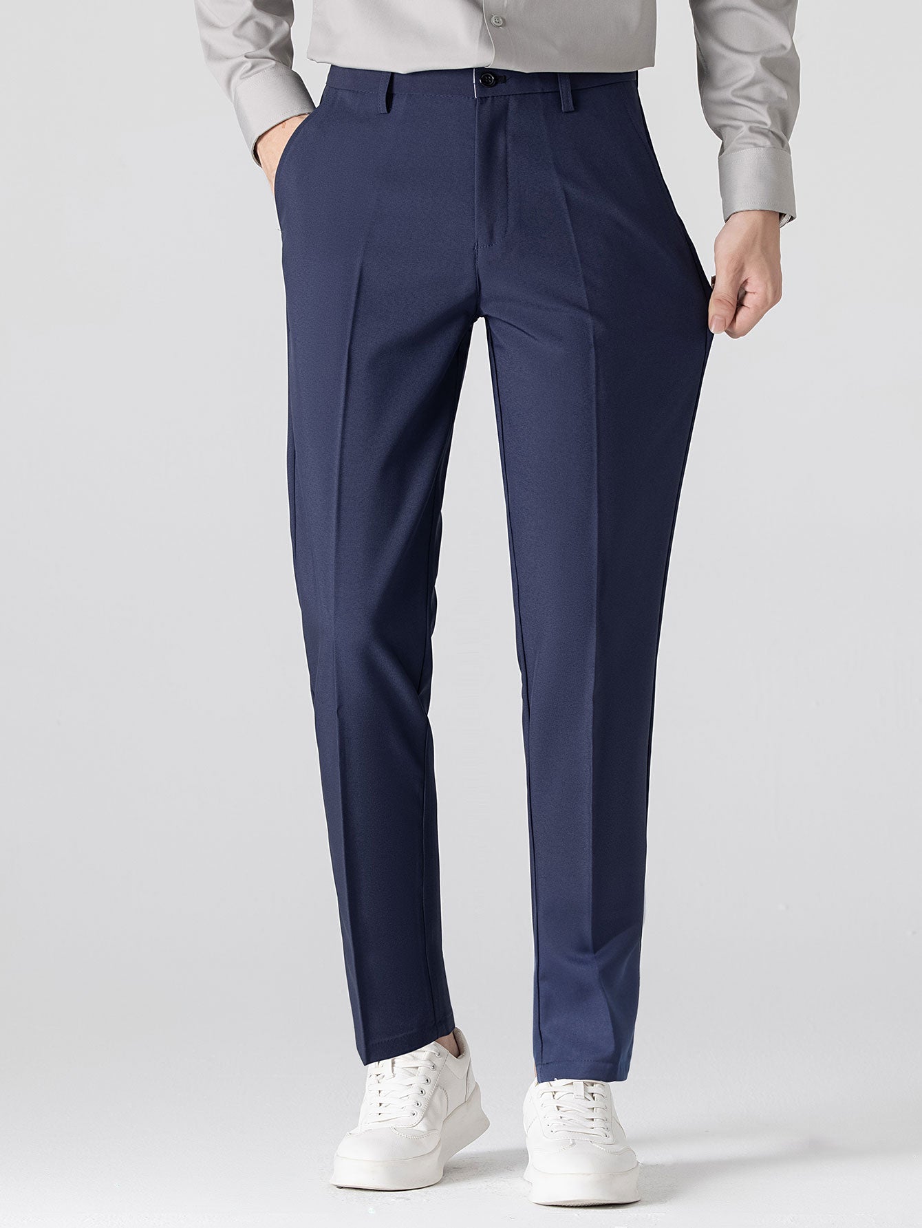 Long Sleeve Stripe Knit Polo Shirt & Slim Fit Tapered Trousers