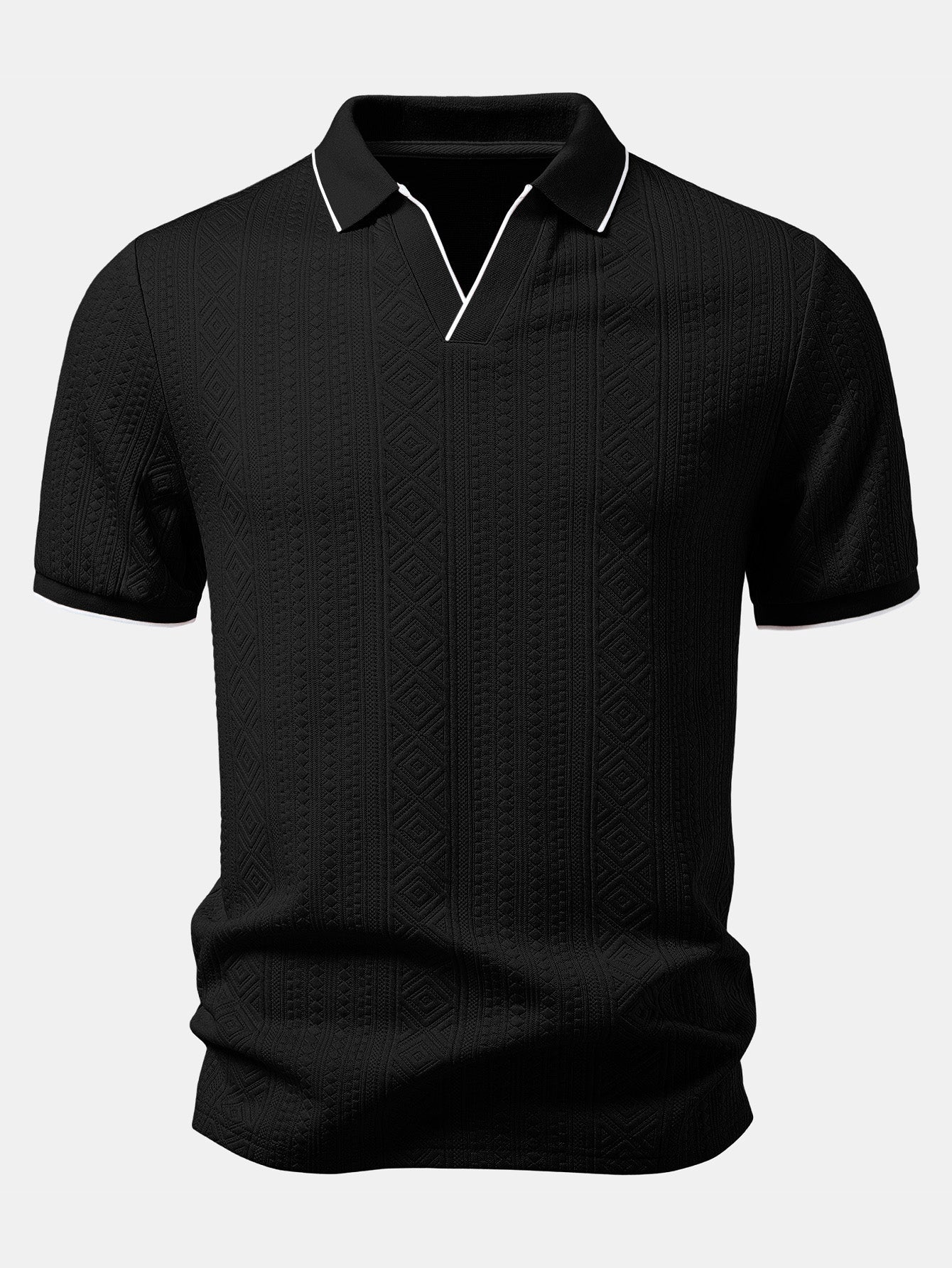 Geometric Jacquard V Neck Polo