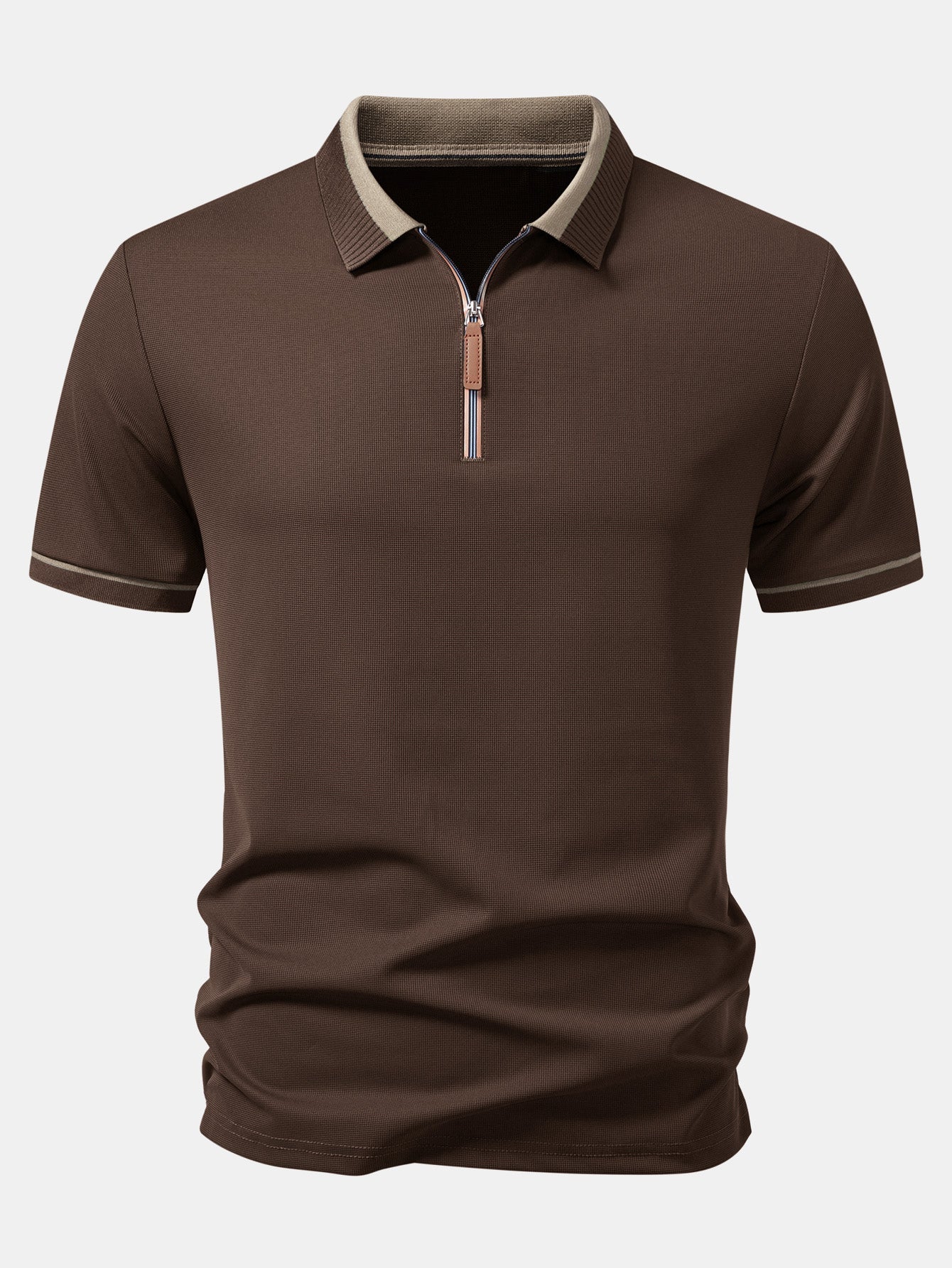 Contrast Trim Zipper Polo