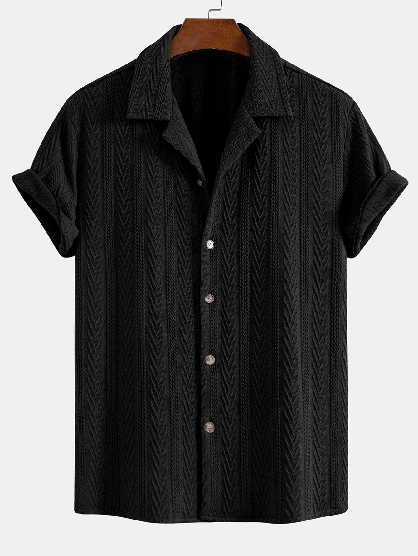 Texture Jacquard Cuban Shirt & Crinkled Textured Drawstring Shorts