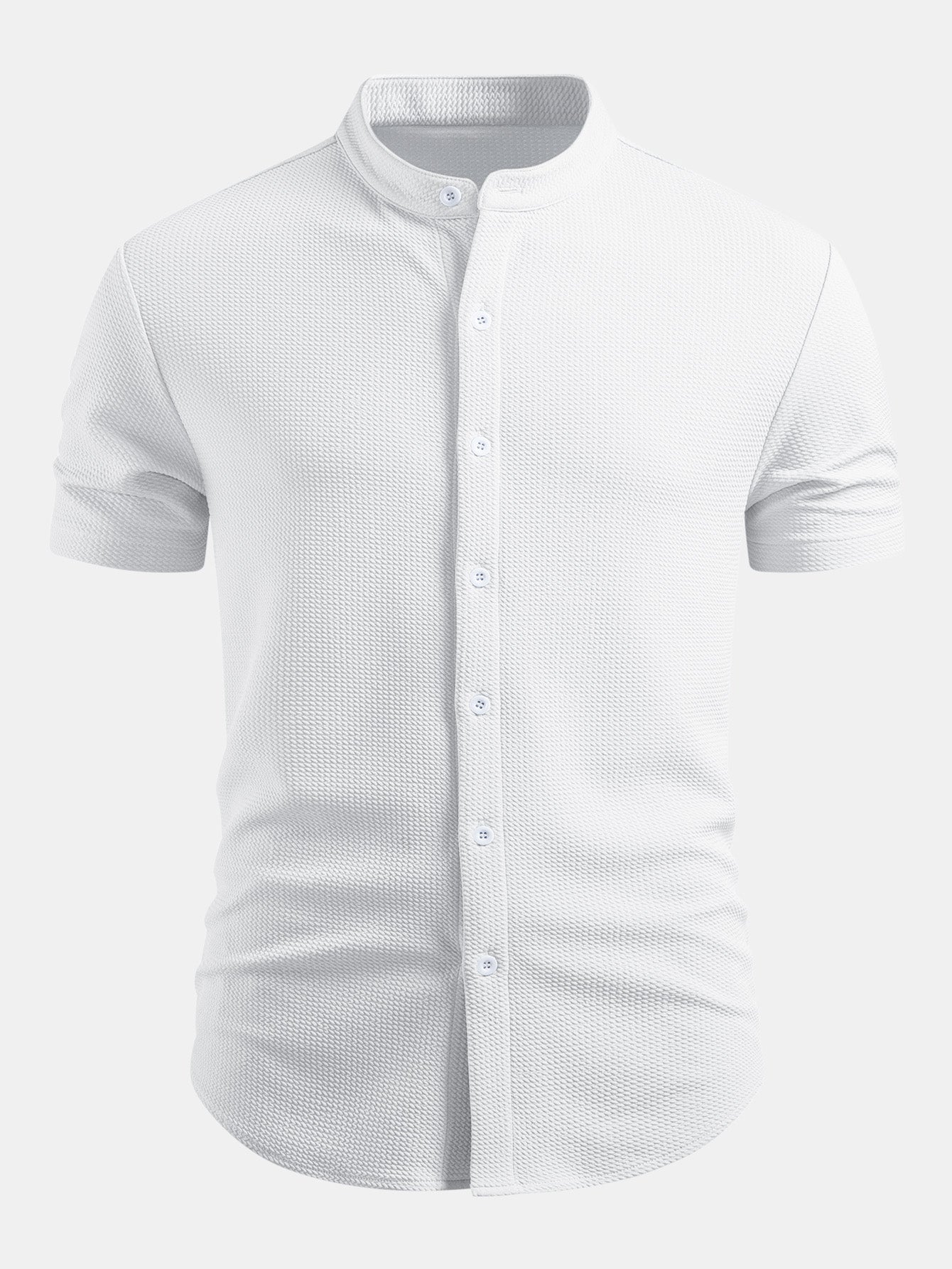 Muscle Fit Textured Stand Collar Shirt
