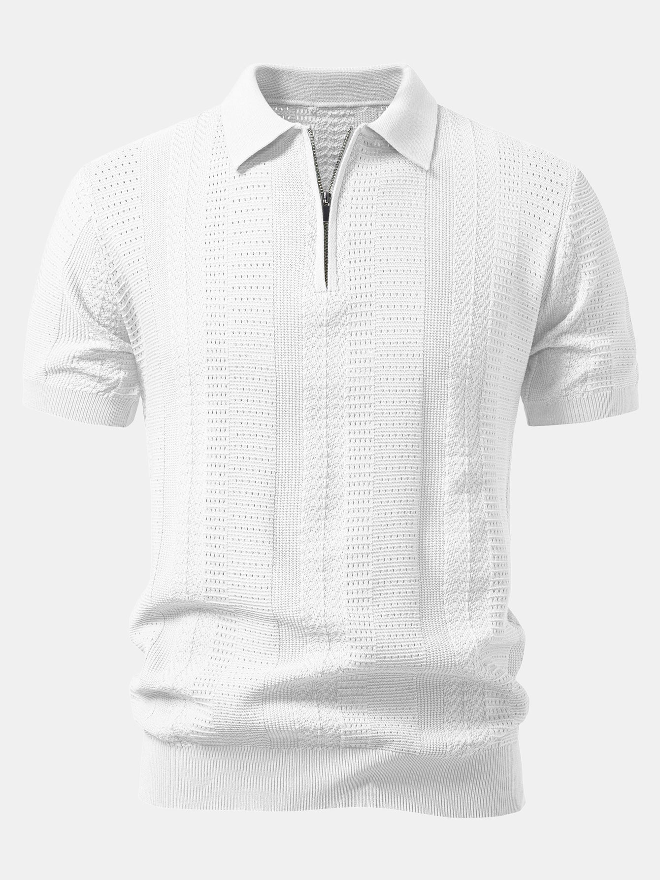 Textured Zipper Open Knit Polo