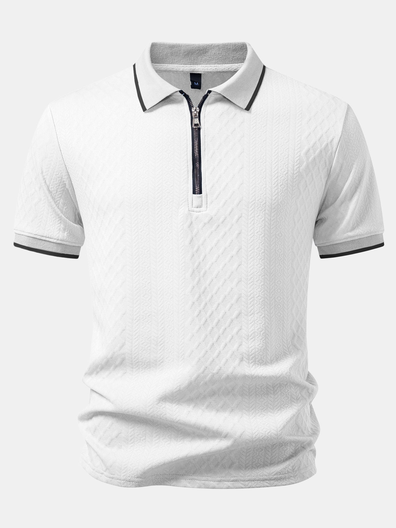 Geometric Jacquard Zipper Polo