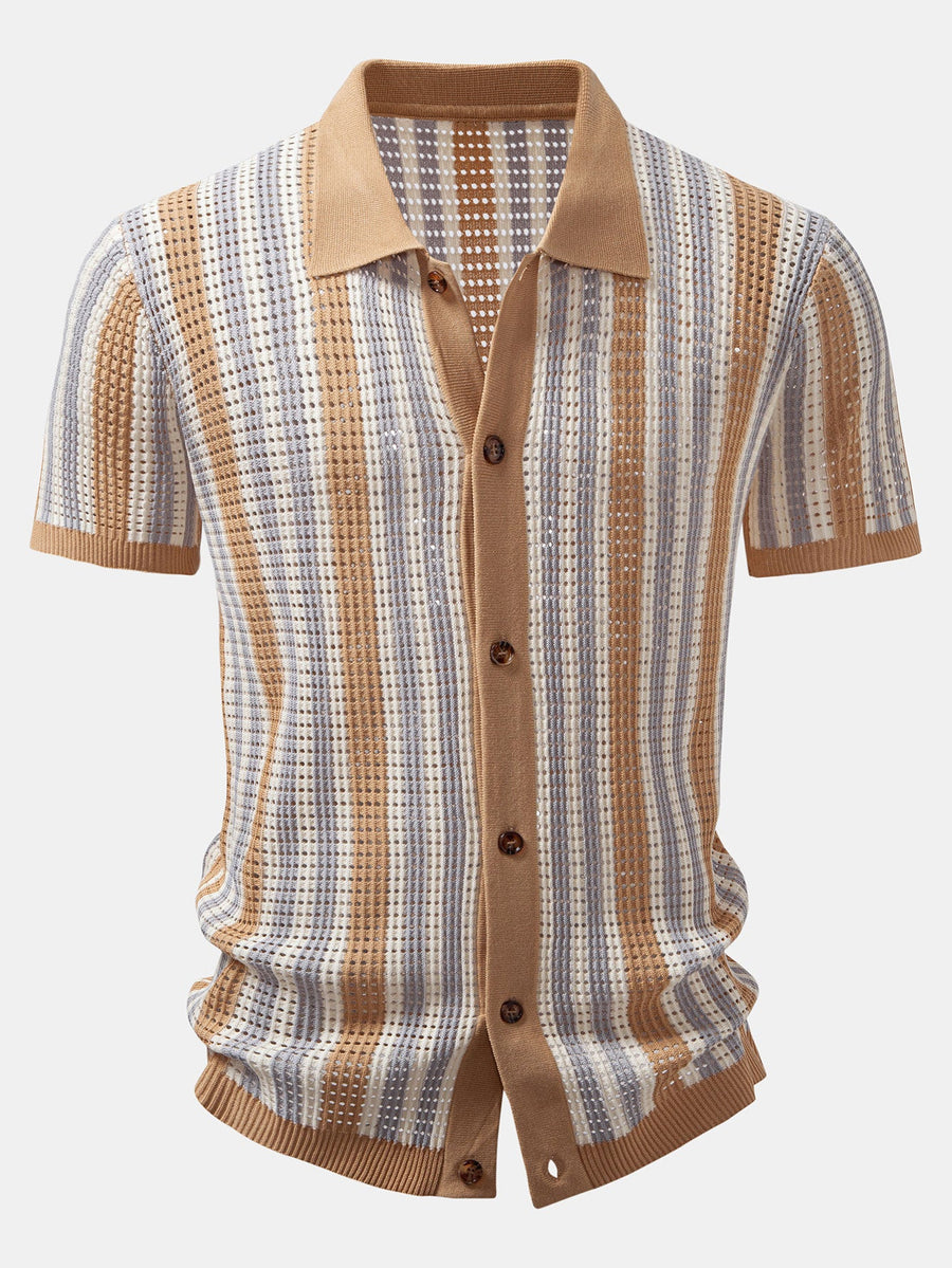Stripe Eyelet Crochet Shirt