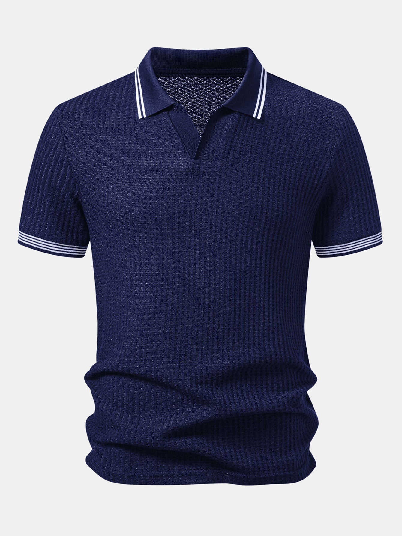 Waffle V Neck Knit Polo