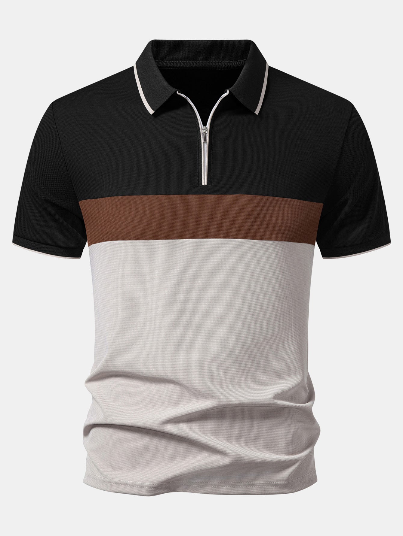 Color Block Zipper Polo