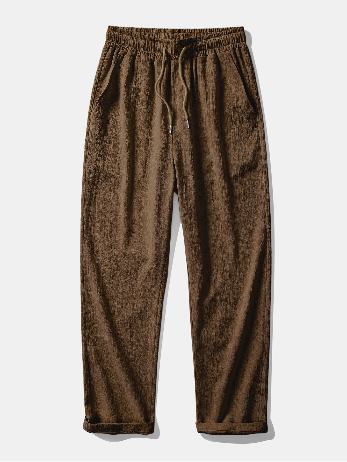Crinkle Textured Straight Leg Trousers
