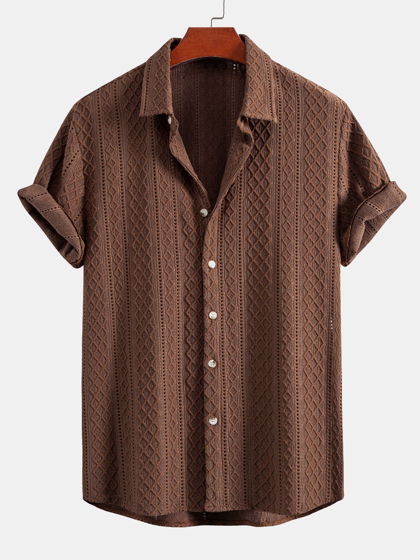 Geometry Rhombus Jacquard Button Up Shirt