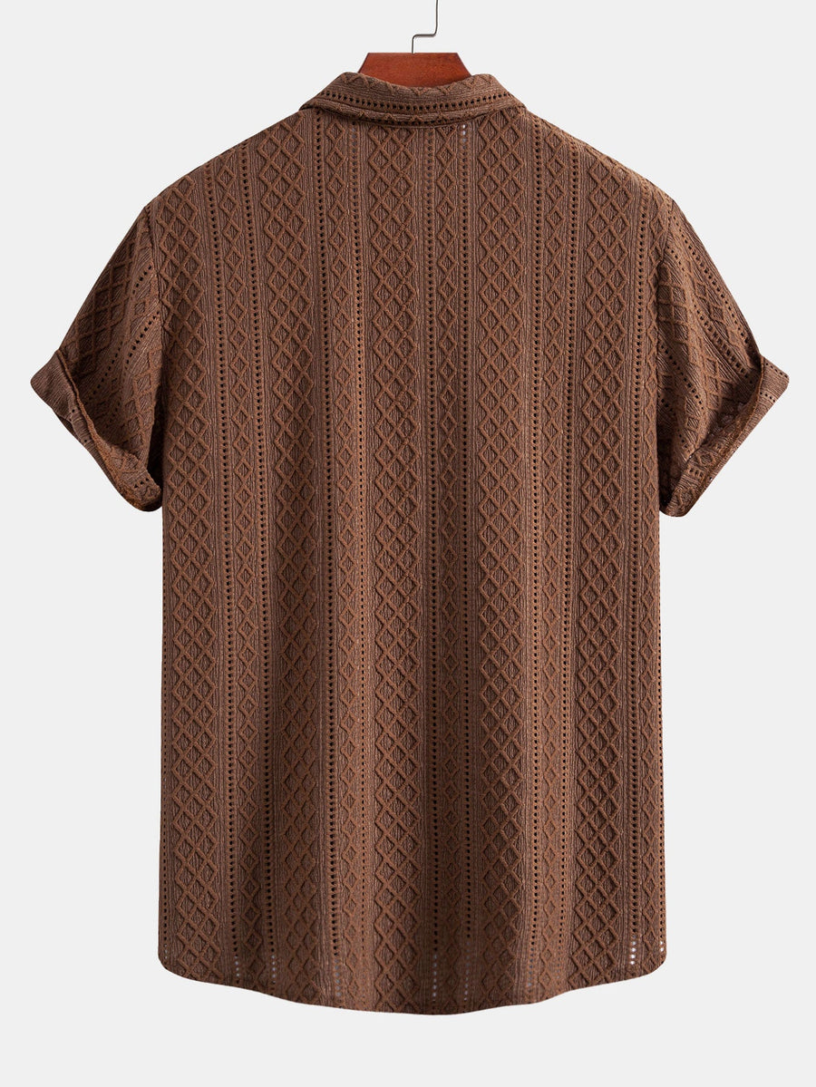 Geometry Rhombus Jacquard Button Up Shirt