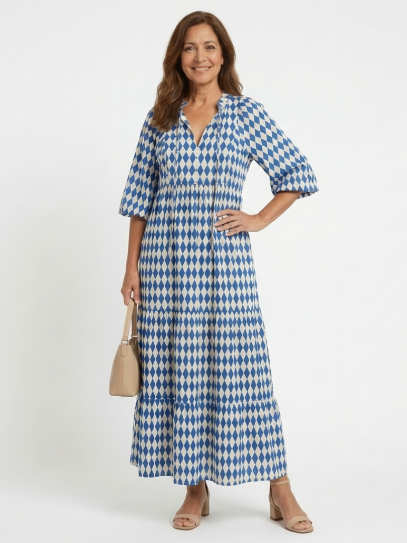 Elodie | Mekko timanttikuviolla ja kerroksittaisella hameella