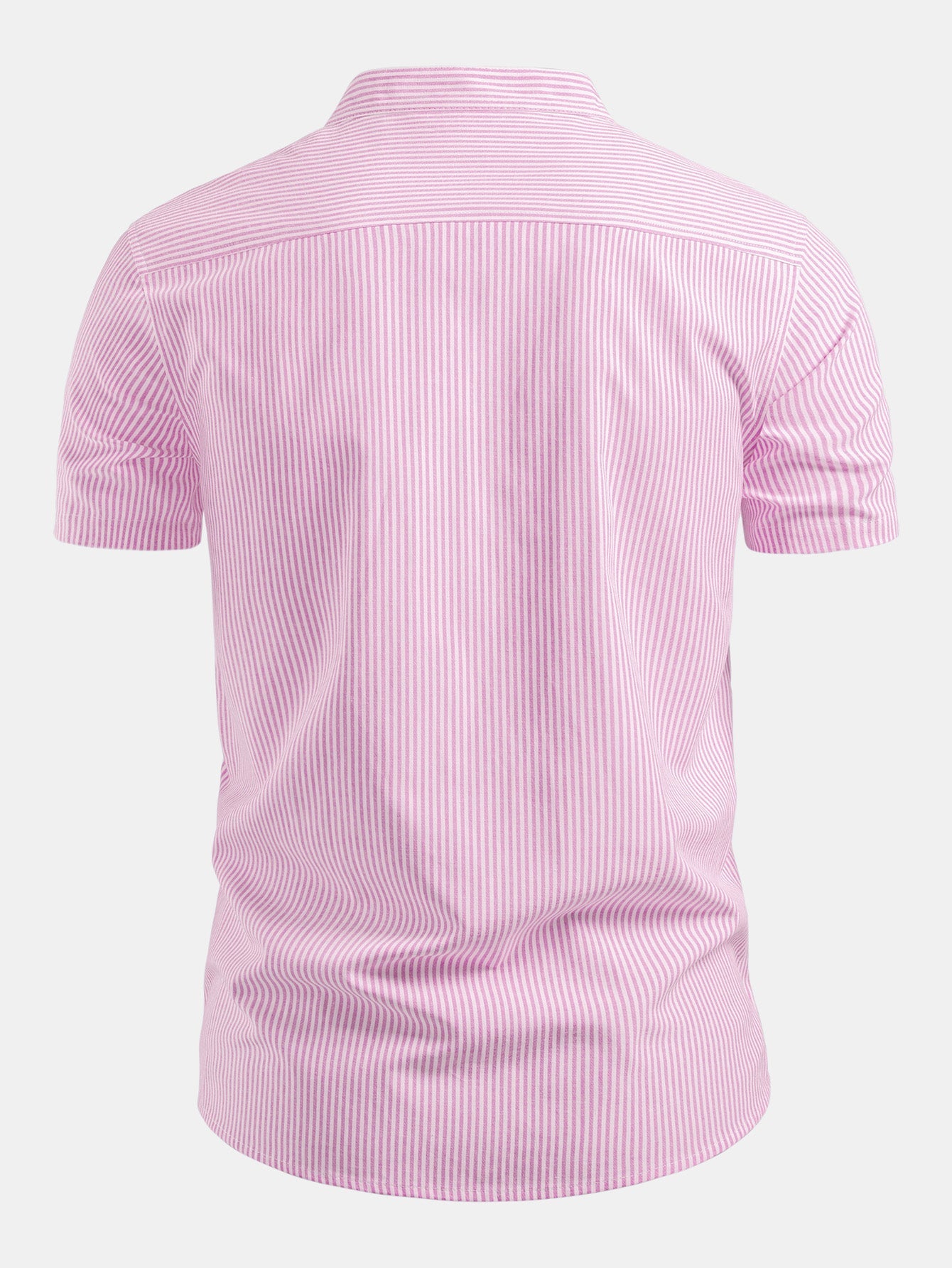 Short Sleeve Cotton Stripe Stand Collar Shirt