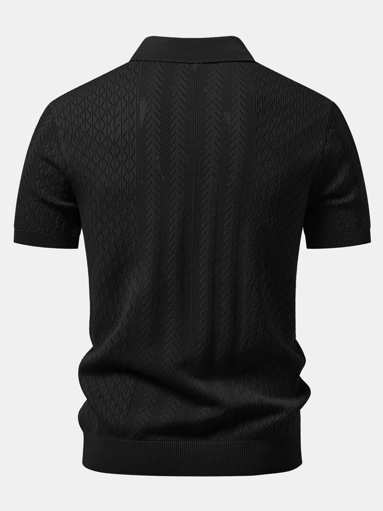 Geometric Jacquard Open Knit Polo