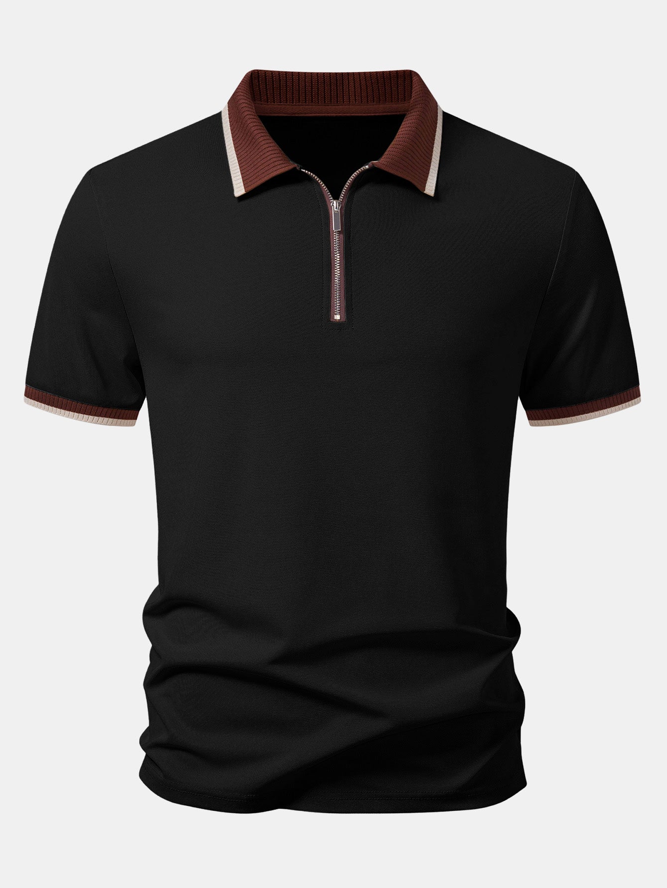 Contrast Trim Zipper Polo