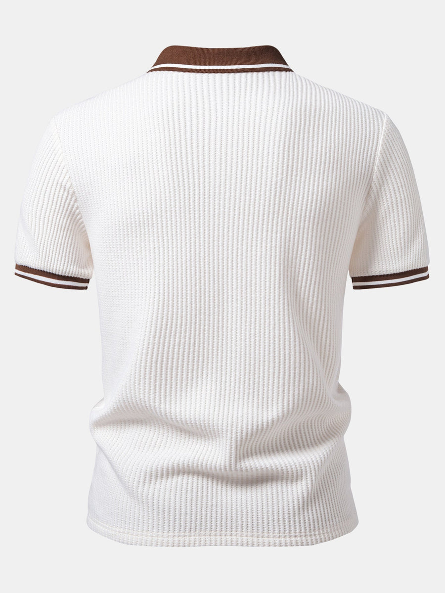 Contrast Stripe Trim Waffle Polo