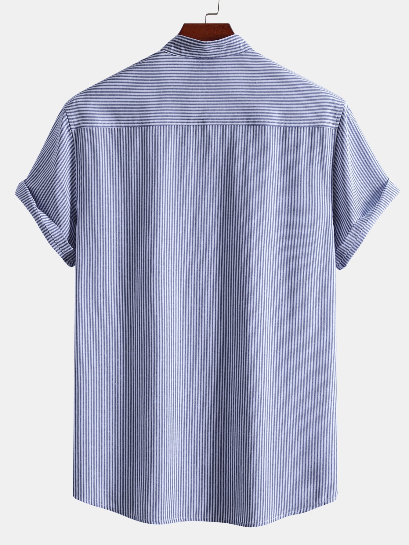 Short Sleeve Cotton Stripe Stand Collar Shirt
