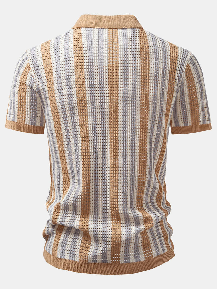 Stripe Eyelet Crochet Shirt