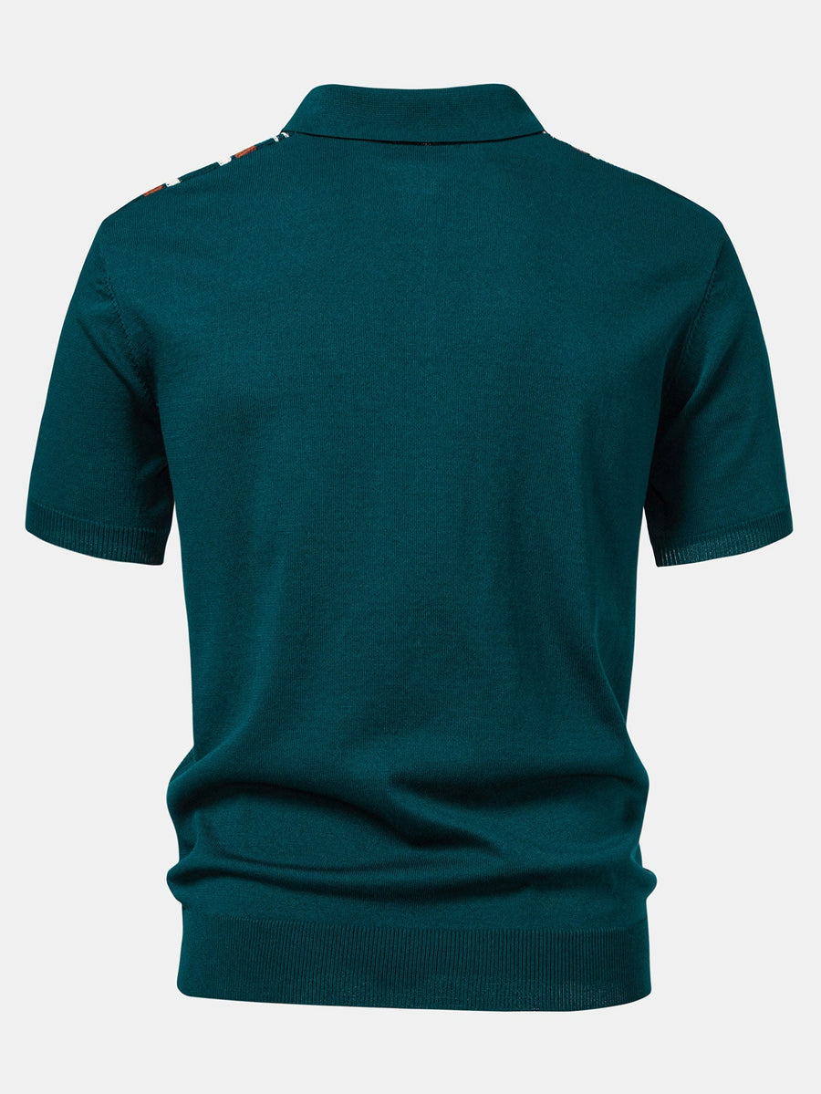 Stripe Knit Zip Up Polo Shirt