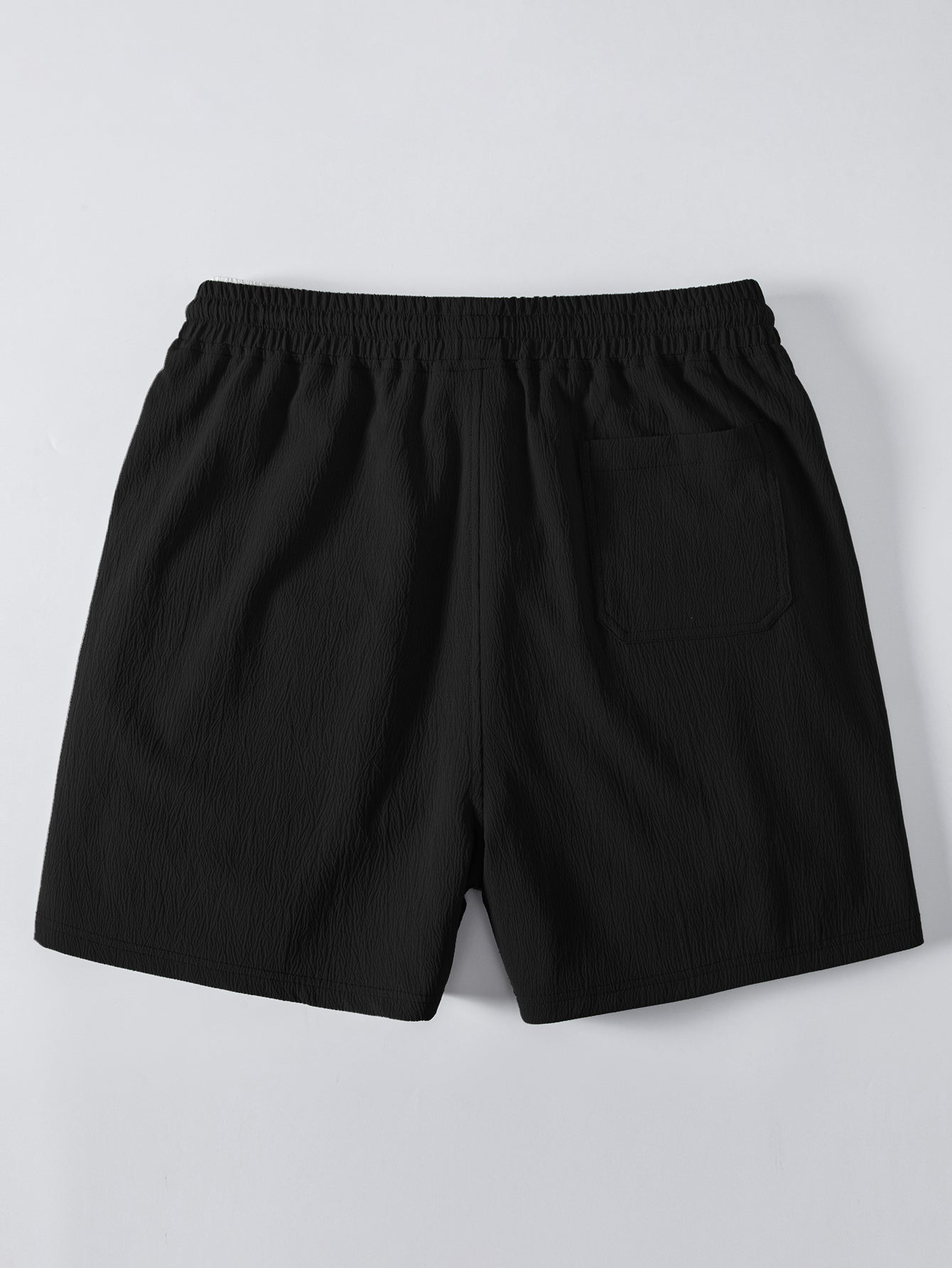 Open Knit Shirt & Crinkle Textured Drawstring 5" Shorts
