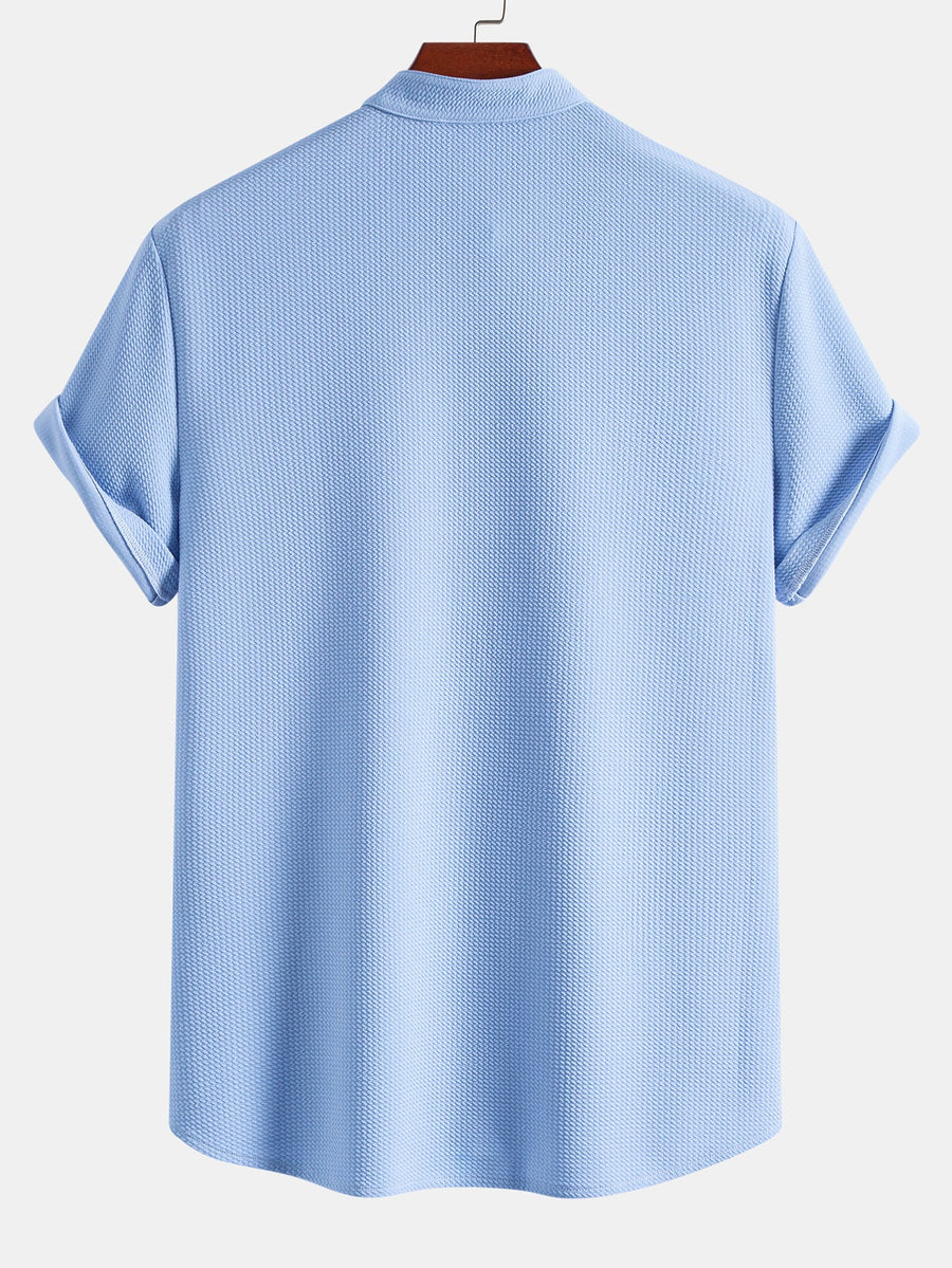 Muscle Fit Textured Stand Collar Shirt