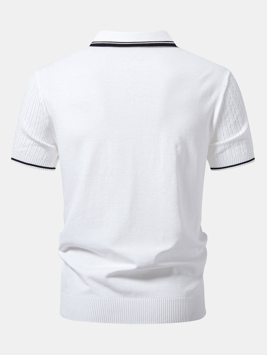 Contrast Trim Twisted Jacquard Knit Polo