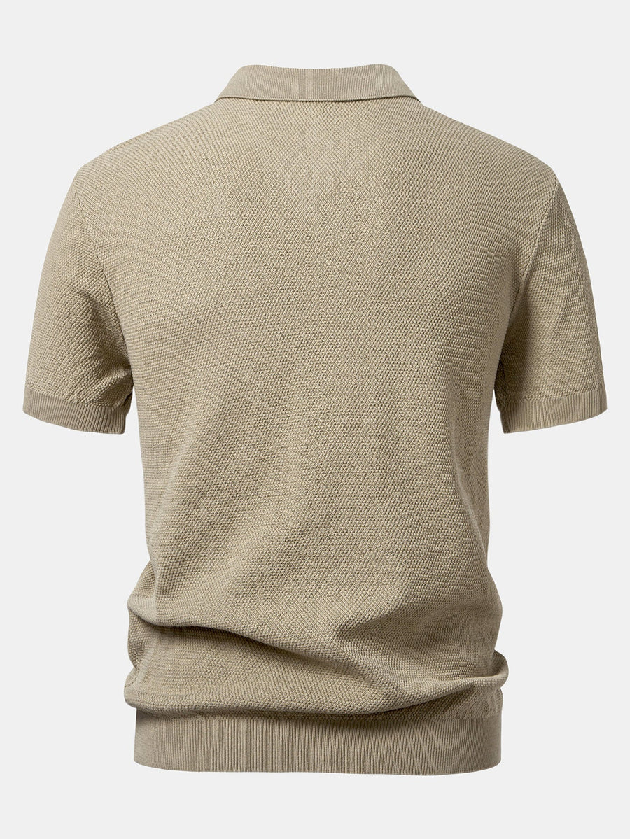 Textured Zip Up Knit Polo Shirt