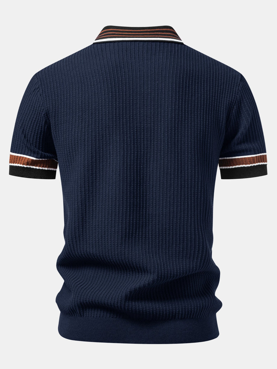 Contrast Stripe Trim Waffle Knit Polo