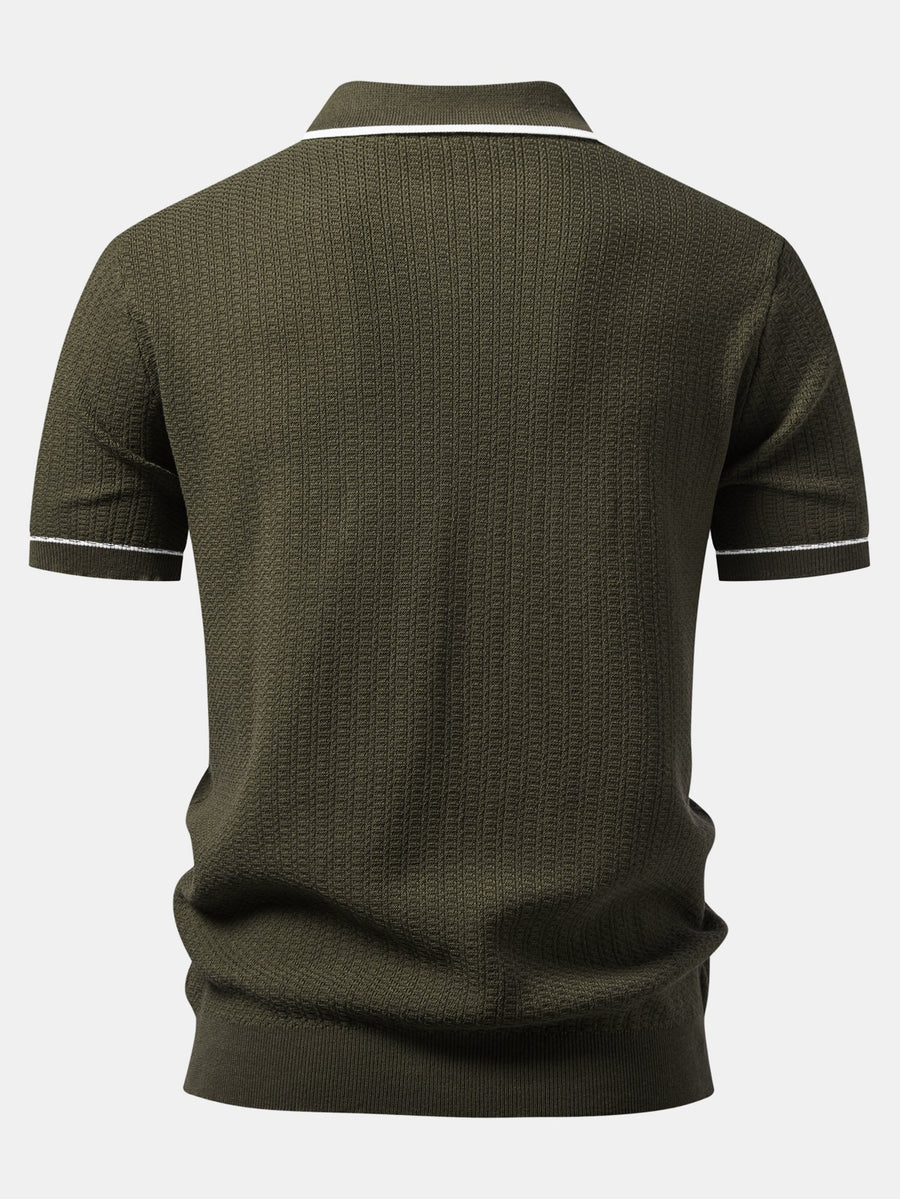 Contrast Trim Johnny Collar Knit Polo
