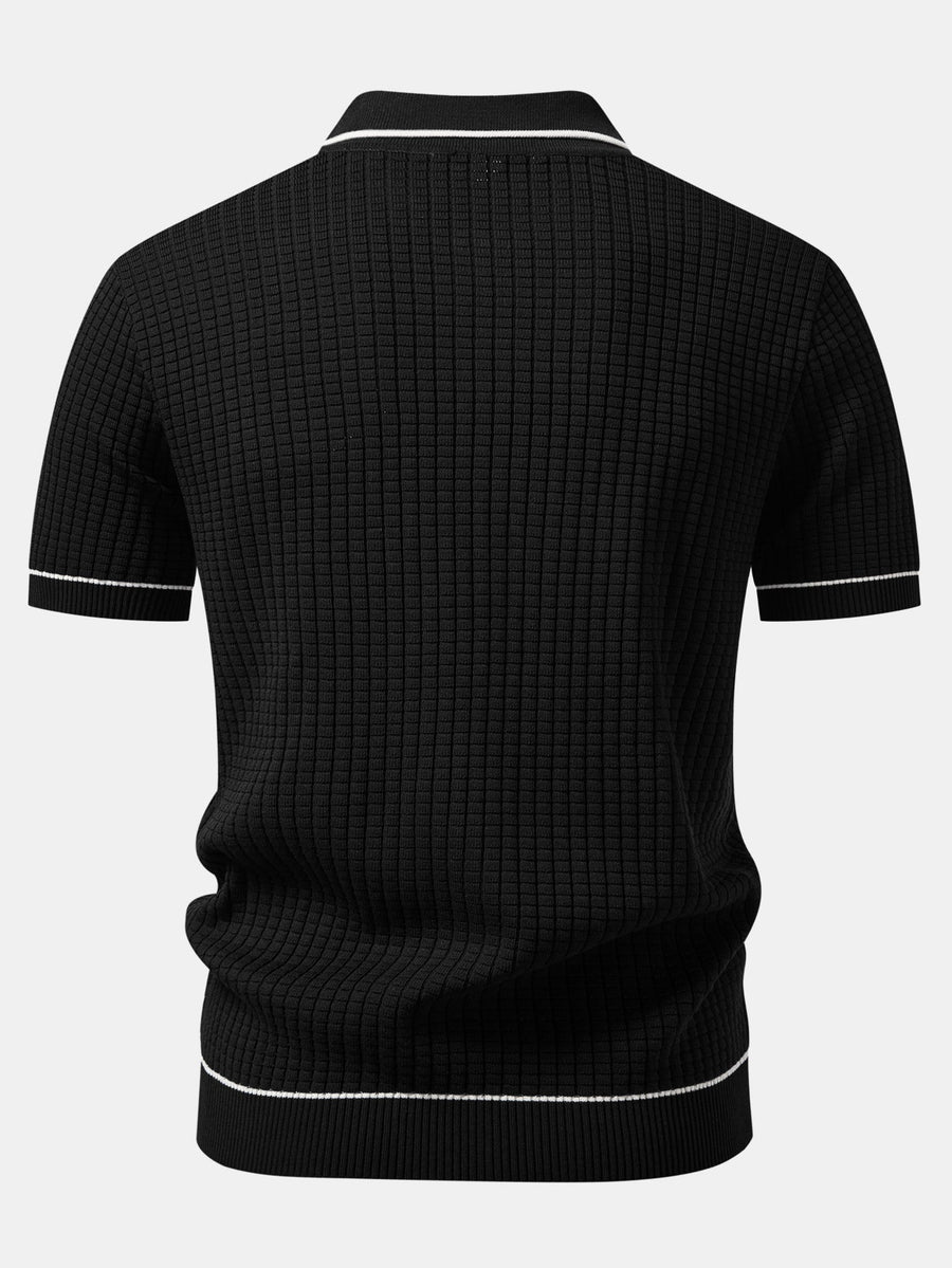 Contrast Trim Waffle Zipper Knit Polo