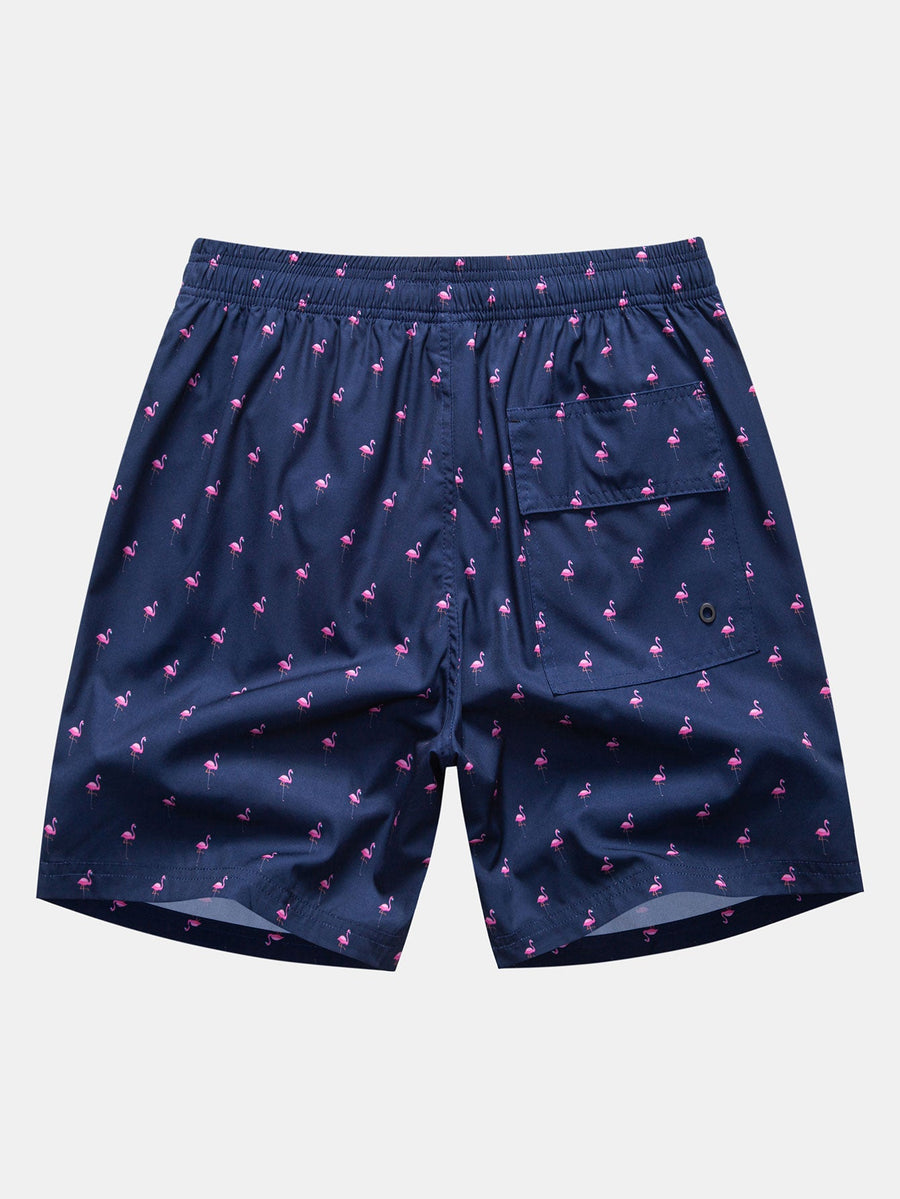 Flamingo Print Drawstring Swim Shorts