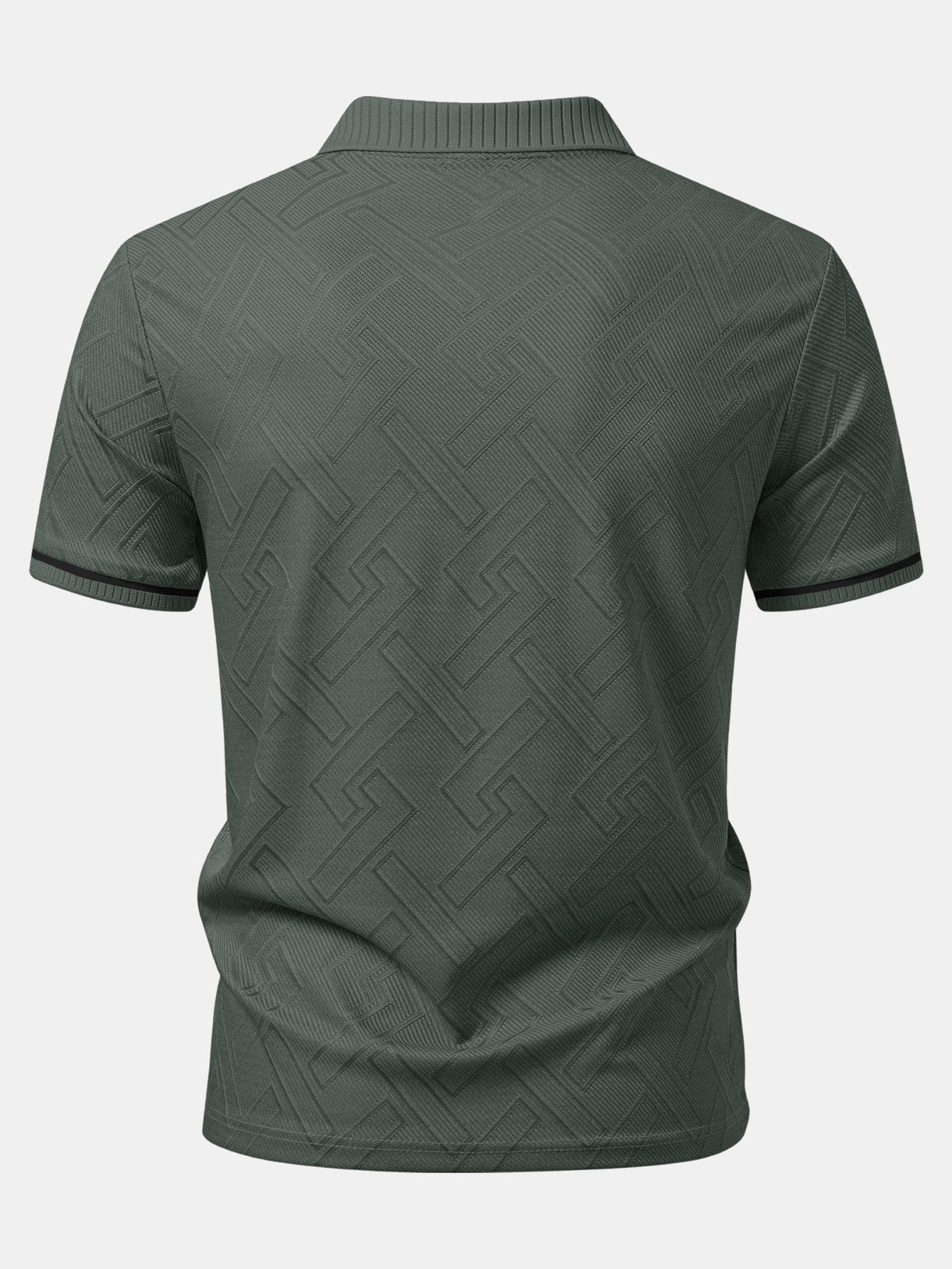 Geometric Jacquard Contrast Trim Zipper Knit Polo