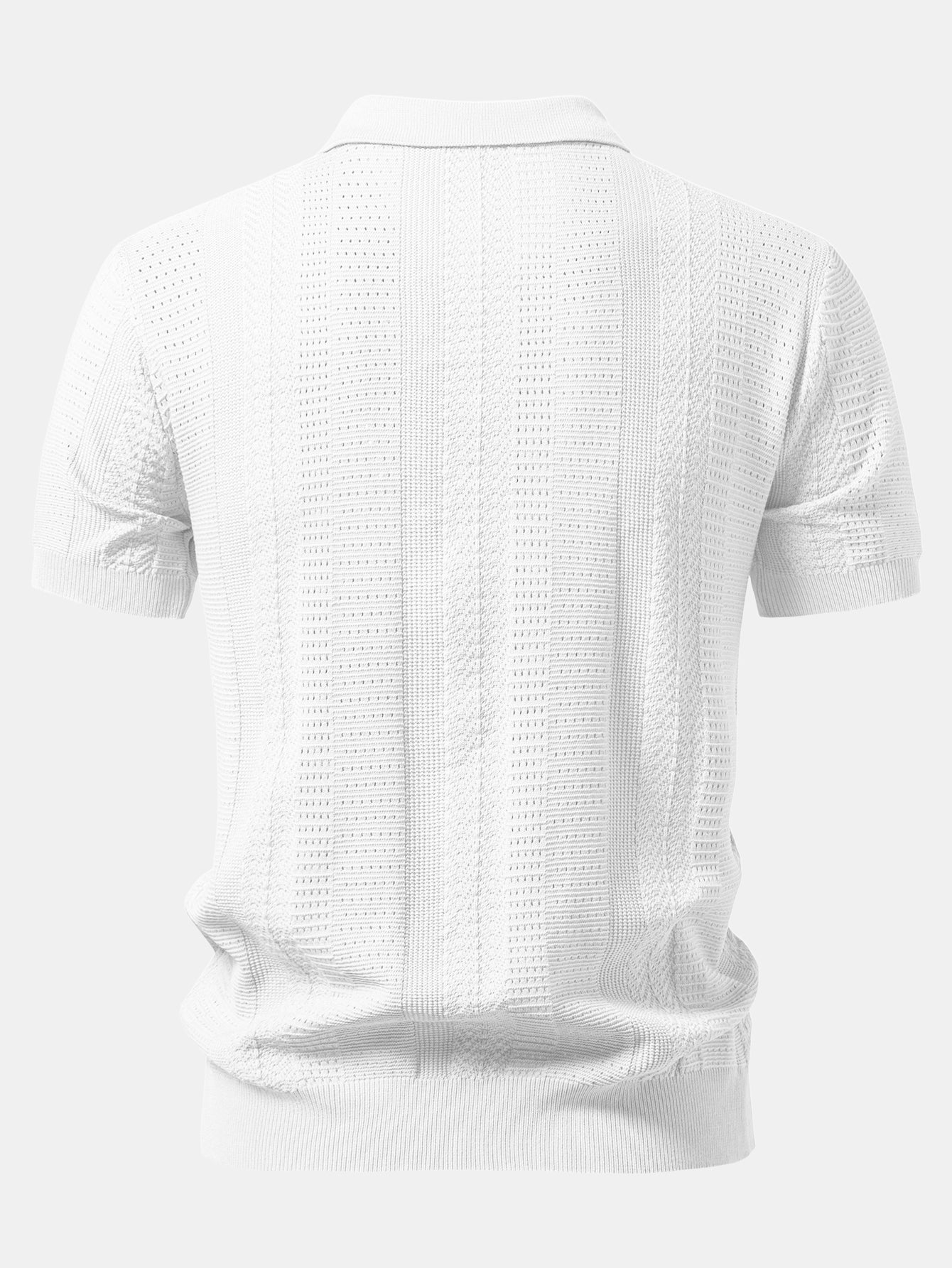 Textured Zipper Open Knit Polo