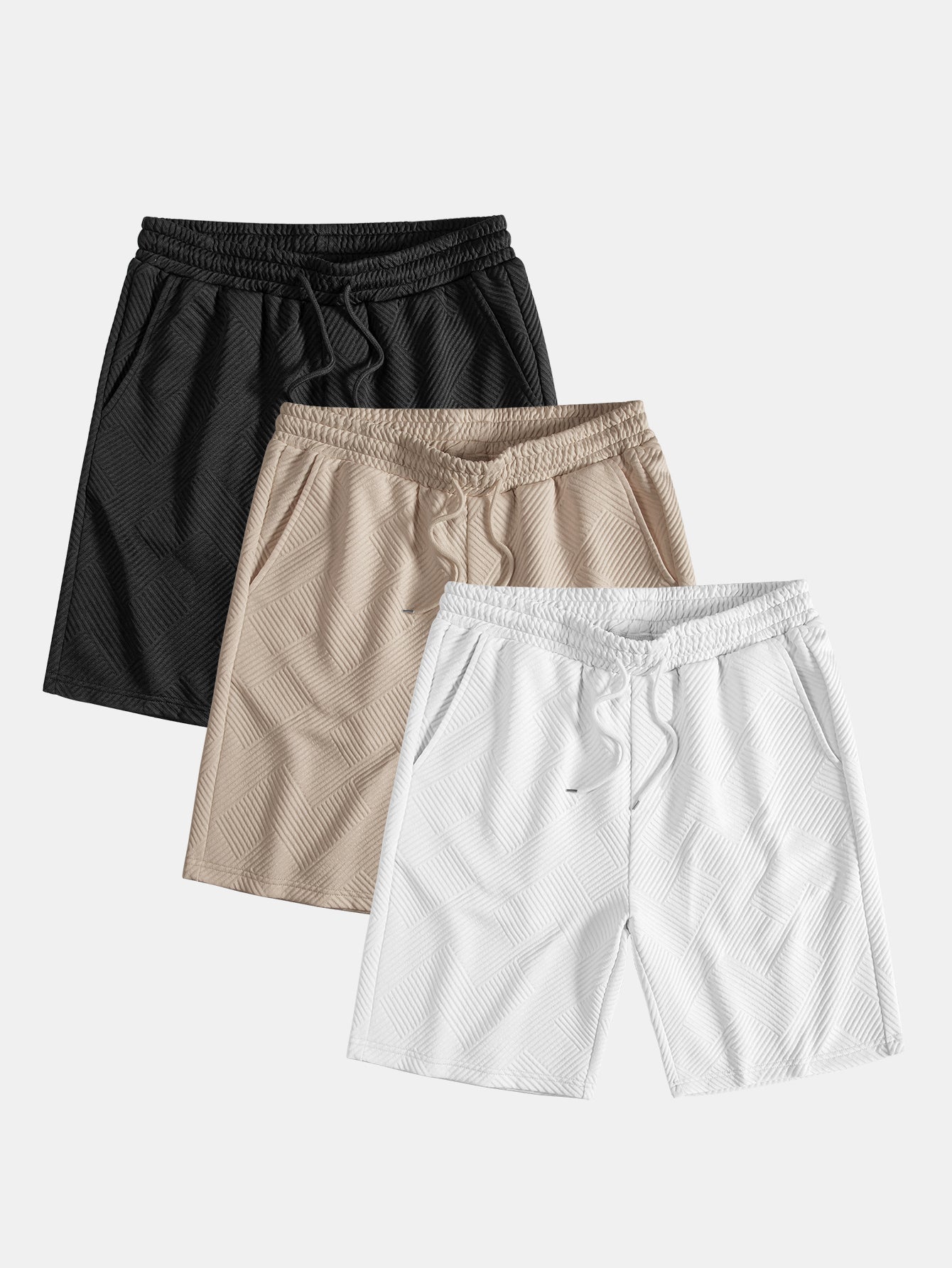3 Pieces Striped Jacquard Drawstring Shorts