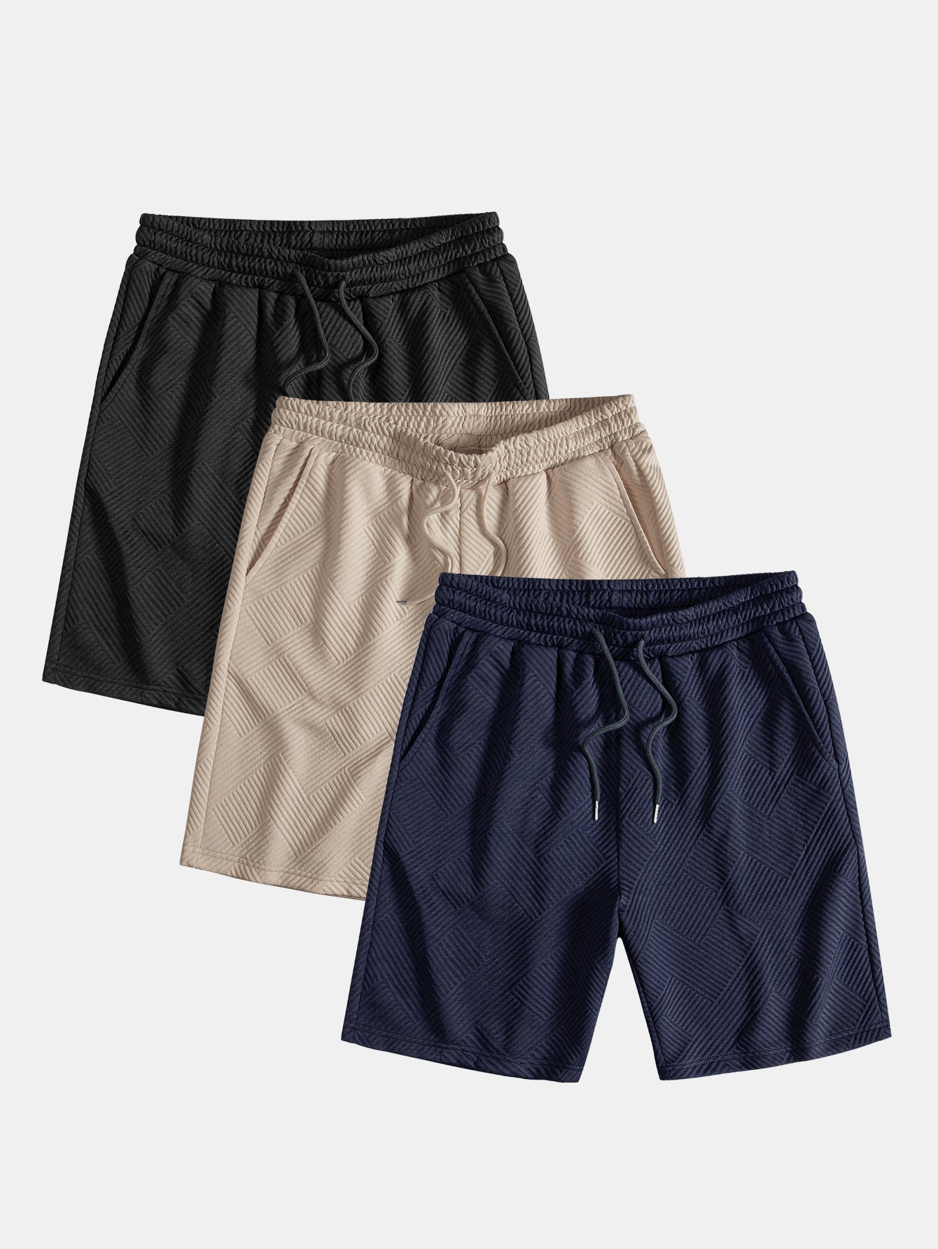 3 Pieces Striped Jacquard Drawstring Shorts