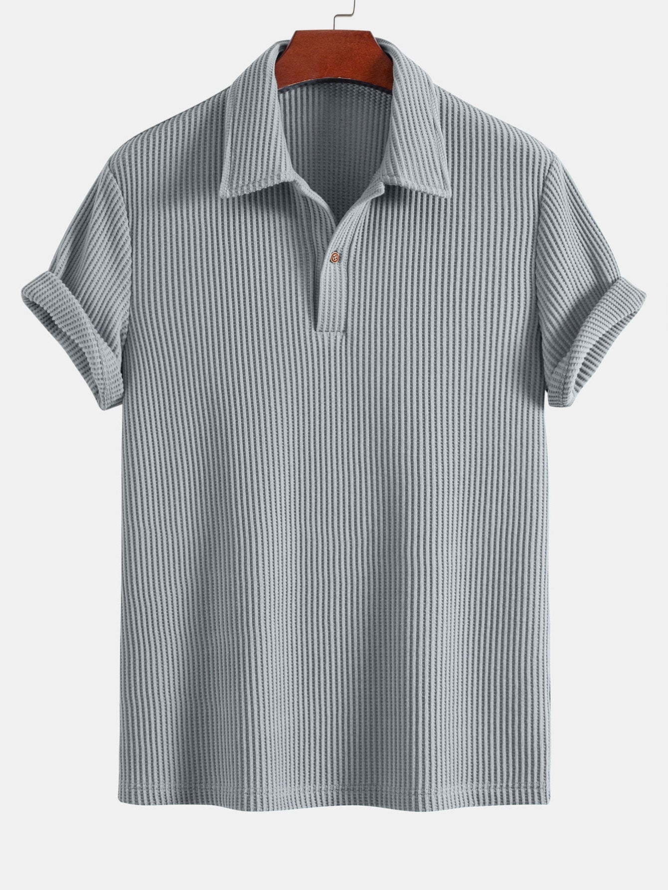 Short Sleeved Waffle Polo & Straight Leg Linen Pants