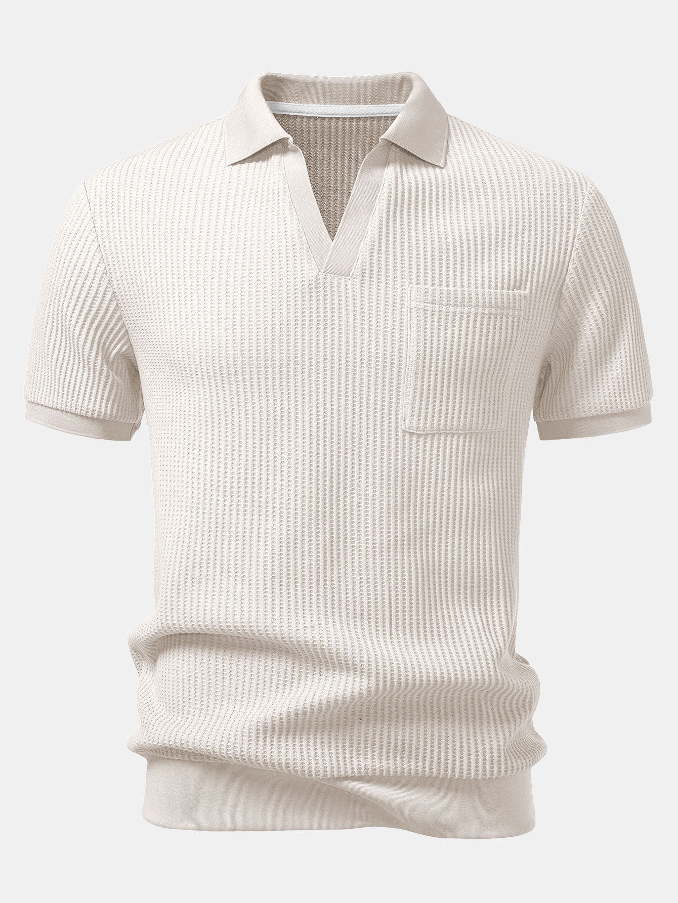 Waffle Johnny Collar Polo With Pocket & Slim Fit Tapered Trousers