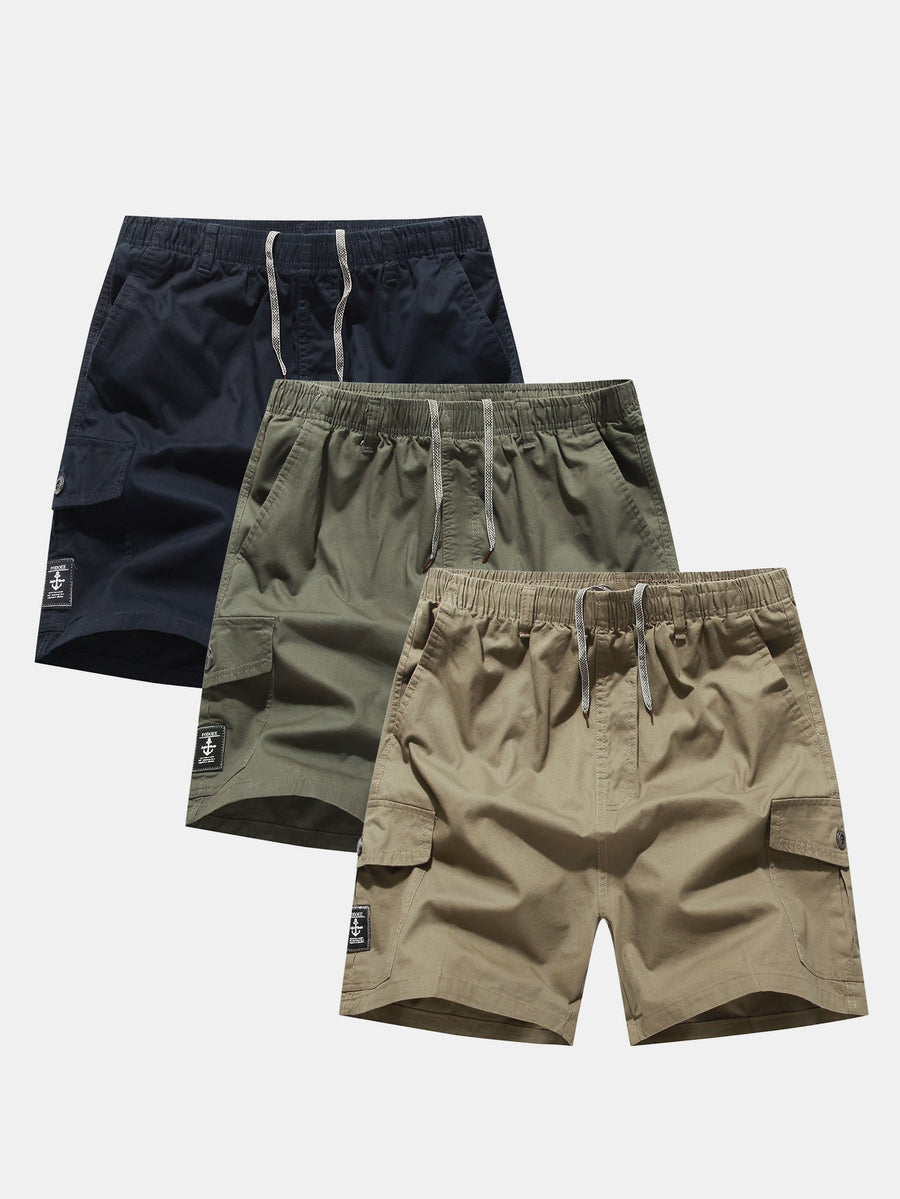 3 Pieces Chino Drawstring Cargo Shorts