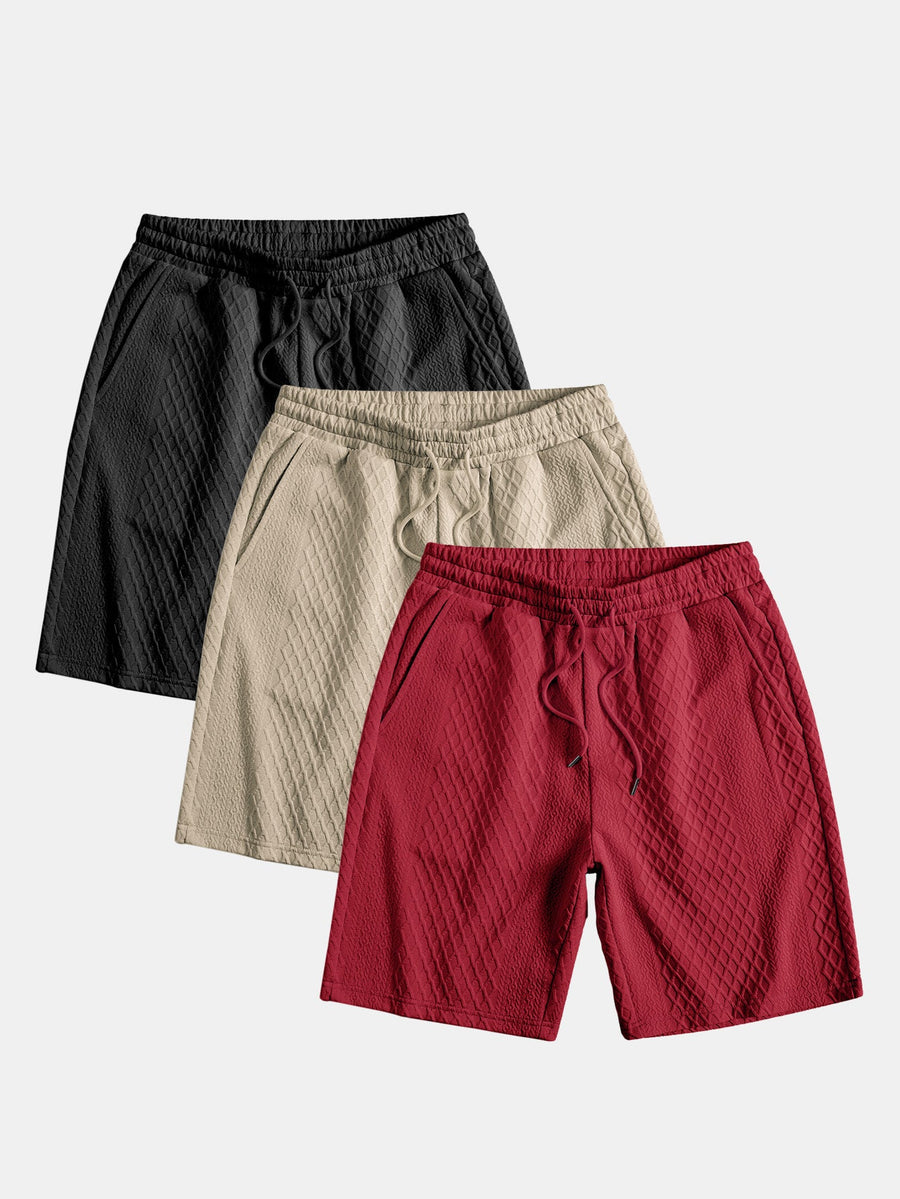 3 Pieces Diamond Geometric Jacquard Drawstring Shorts