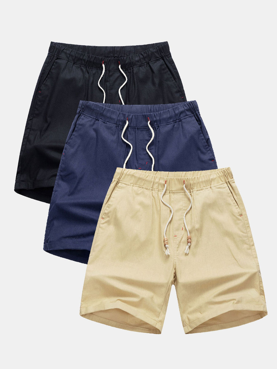 3 Pieces Linen Drawstring Shorts
