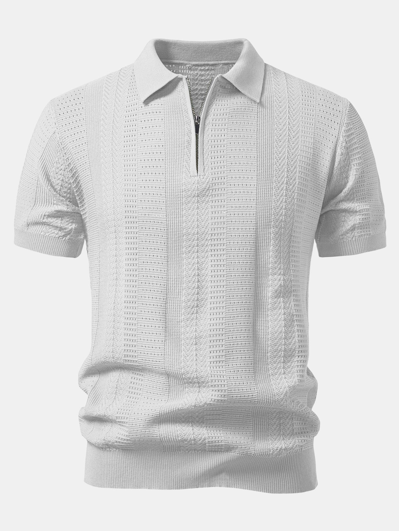 Textured Zipper Open Knit Polo