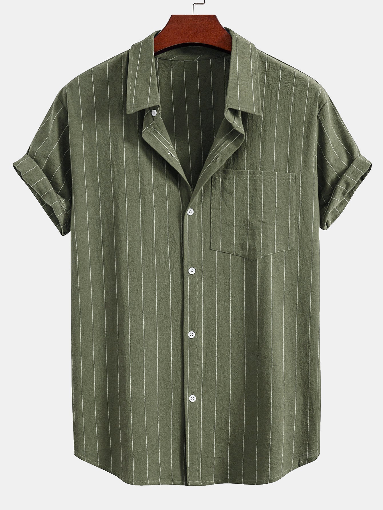 Linen Look Striped Button Up Shirt & Drawstring Shorts
