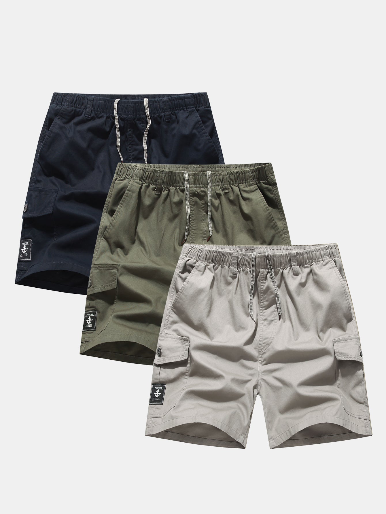 3 Pieces Chino Drawstring Cargo Shorts