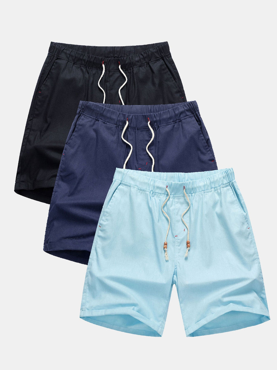 3 Pieces Linen Drawstring Shorts