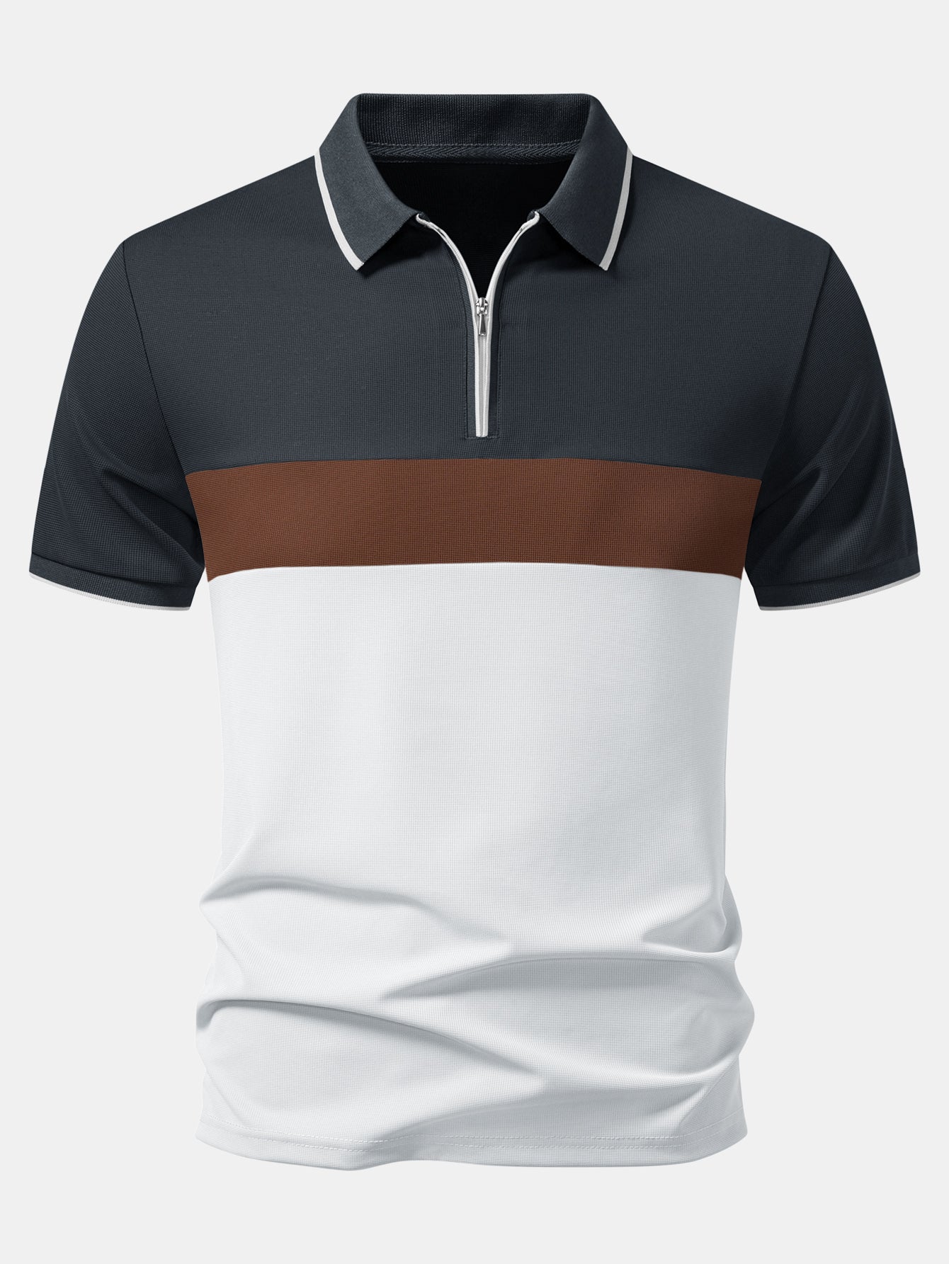 Color Block Zipper Polo