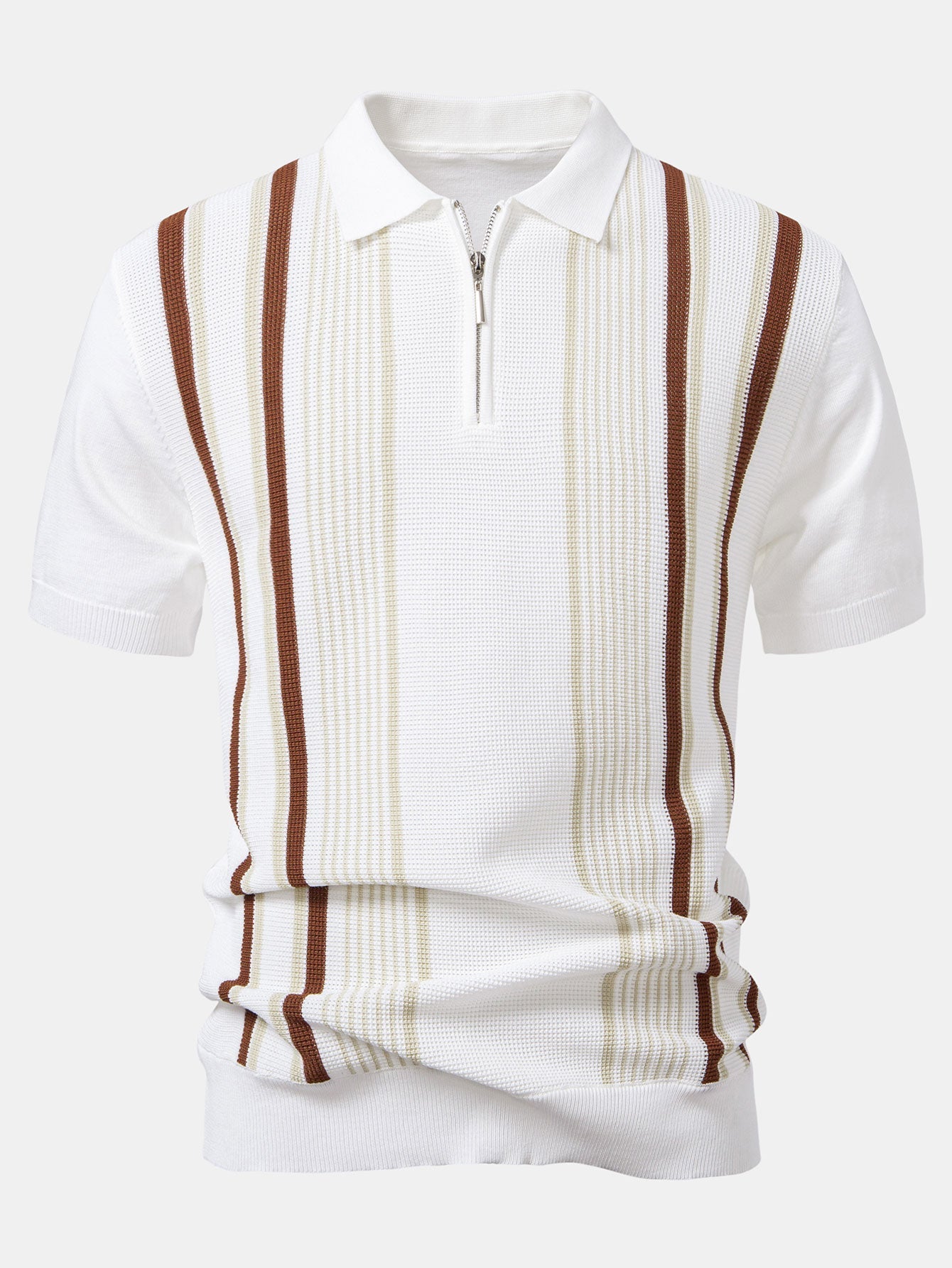 Stripe Knit Zip Up Polo Shirt & Cotton Chino Shorts
