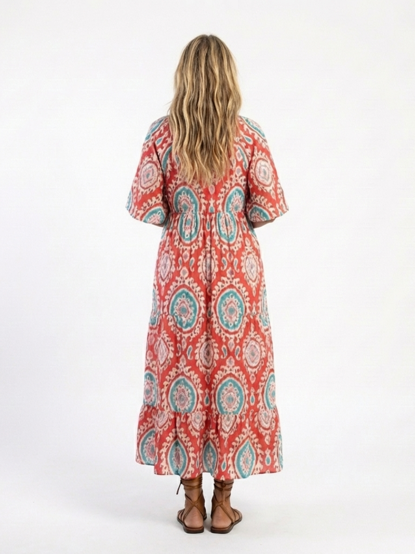 Zaria | Paisley-kuiostu v-aukkoinen lyhythihainen midimekko